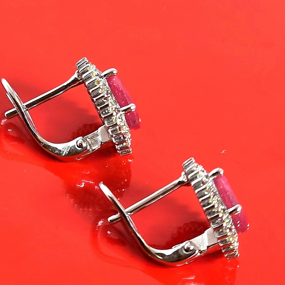 925 Sterling Silver Earrings with Natural Ruby & Sapphires Gemstones - Picture 9 of 14